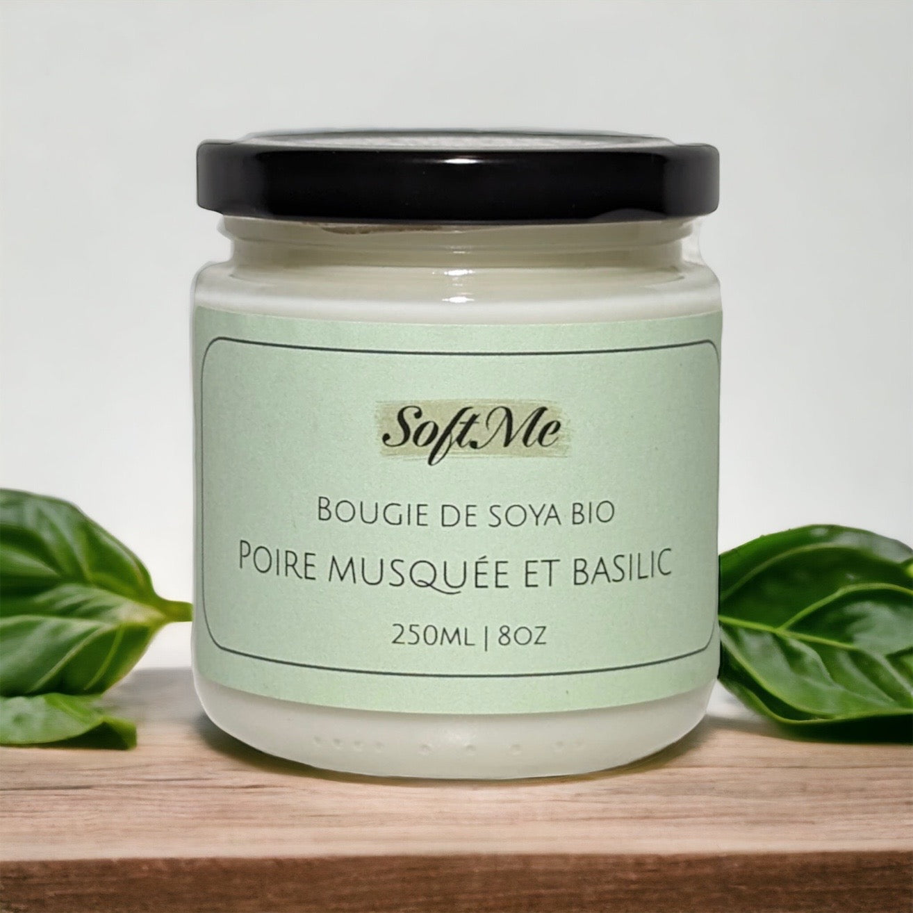 Bougie de soya bio à la poire musquée et basilic